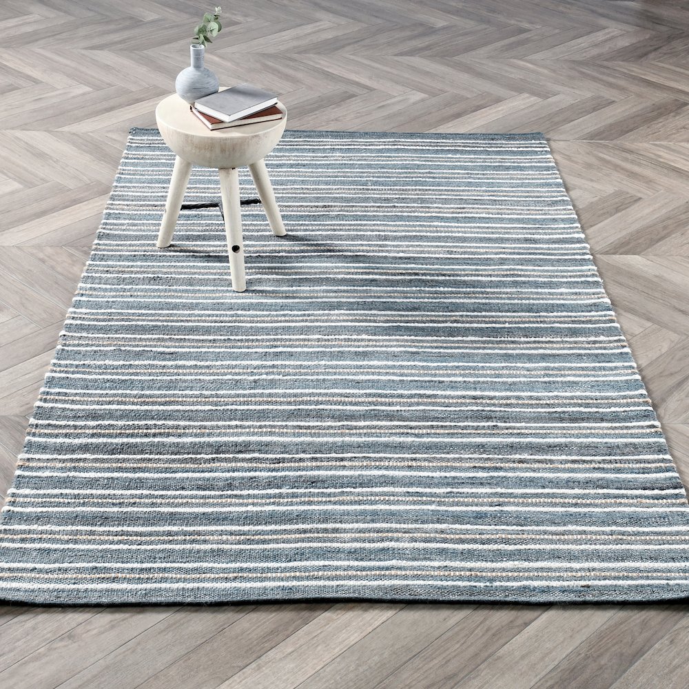 Del Mar 2.6'x8' Jute Blend Handwoven Sustainable Blue Accent Rug Runner. Picture 8