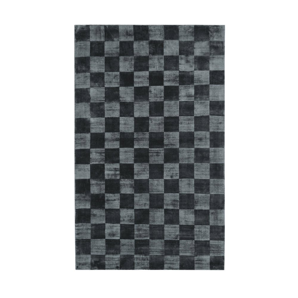 Berlin 5'x8' Indoor Soft Fabric Handwoven Checkered Ink Blue Accent Area Rug. Picture 1