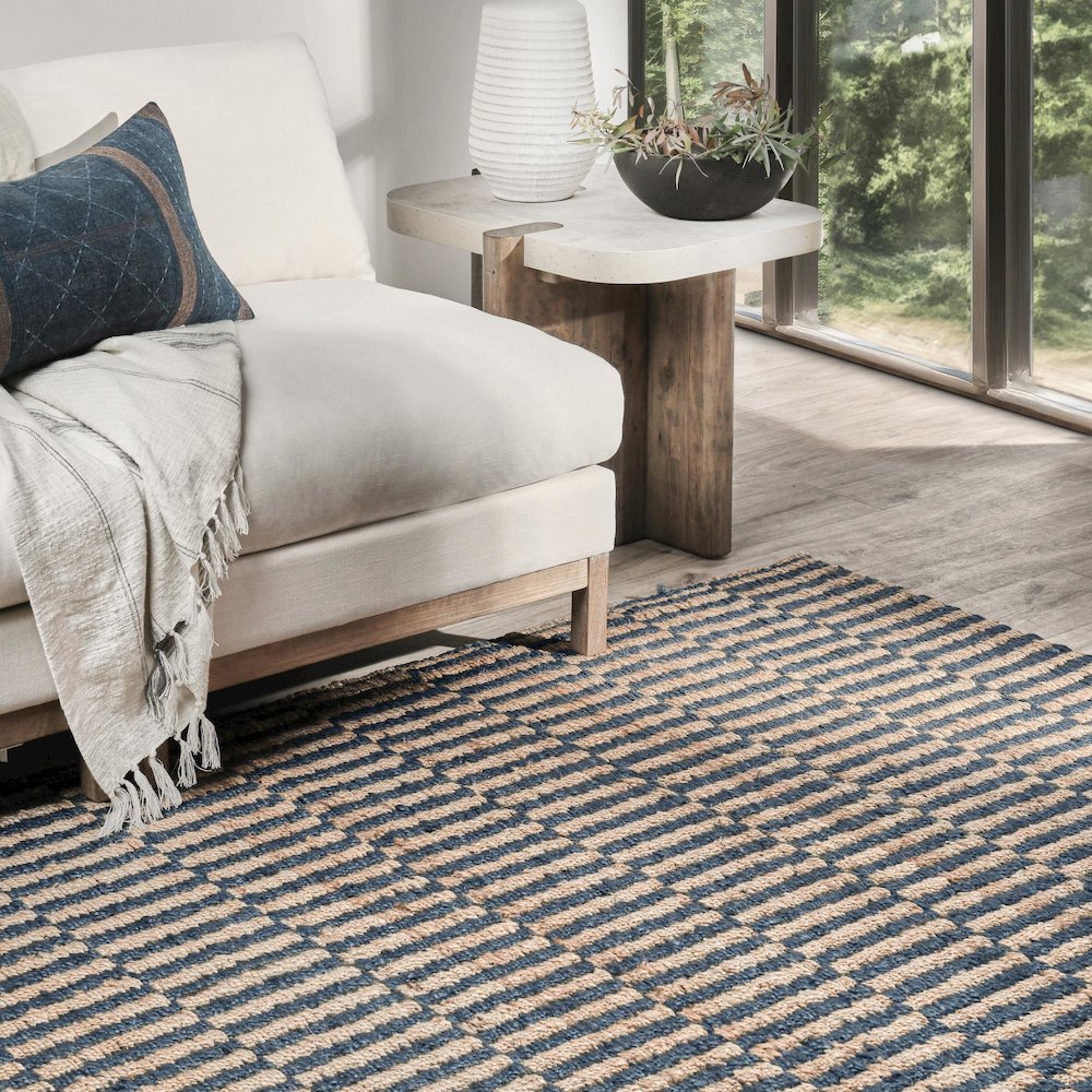 Monterey 8'x10' Jute Handwoven Sustainable Blue Accent Area Rug. Picture 5