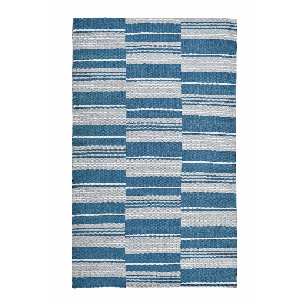 Boulder 8x10 Indoor Outdoor Handwoven Stripe Blue Area Rug by Kosas Home. Picture 1