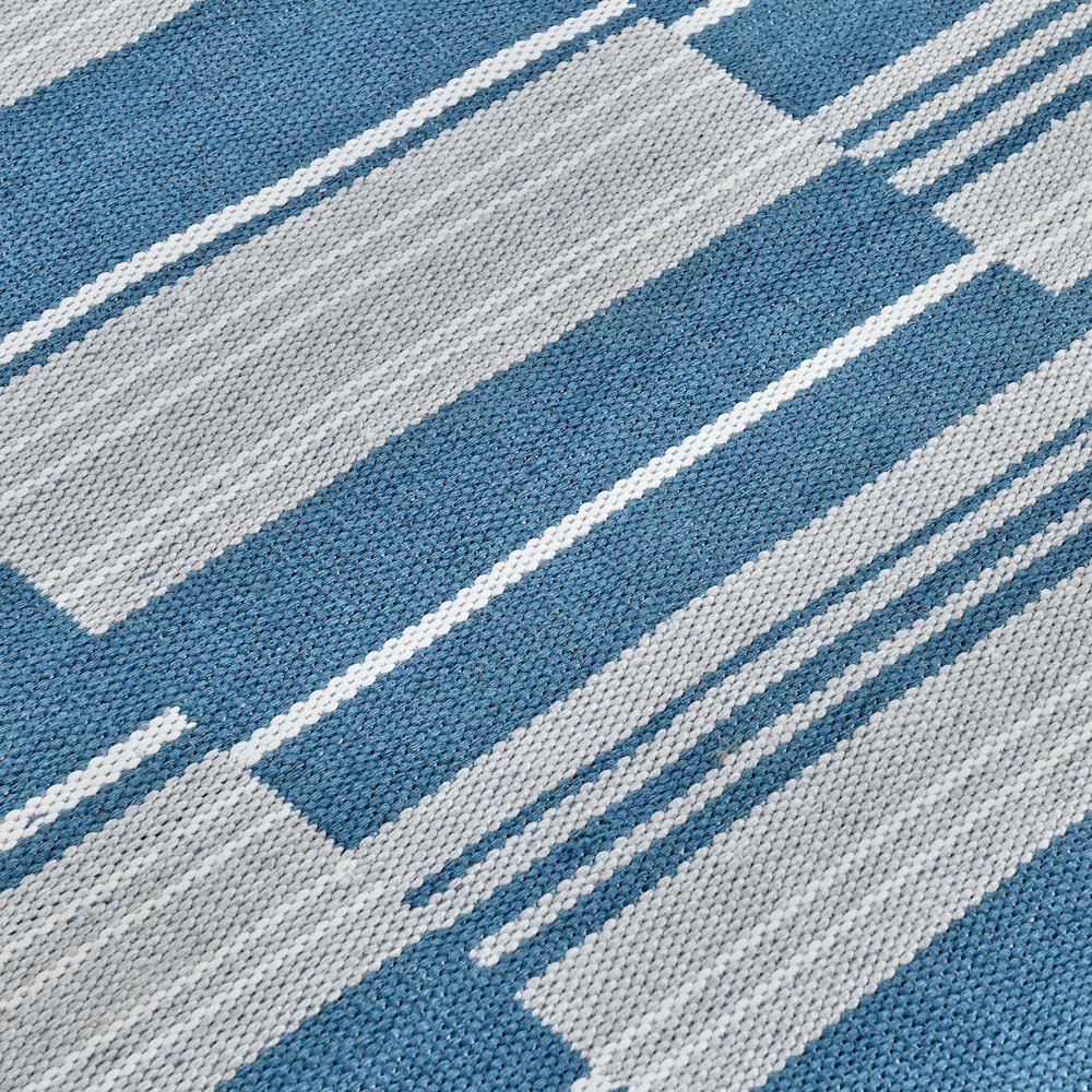 Boulder 8x10 Indoor Outdoor Handwoven Stripe Blue Area Rug by Kosas Home. Picture 2