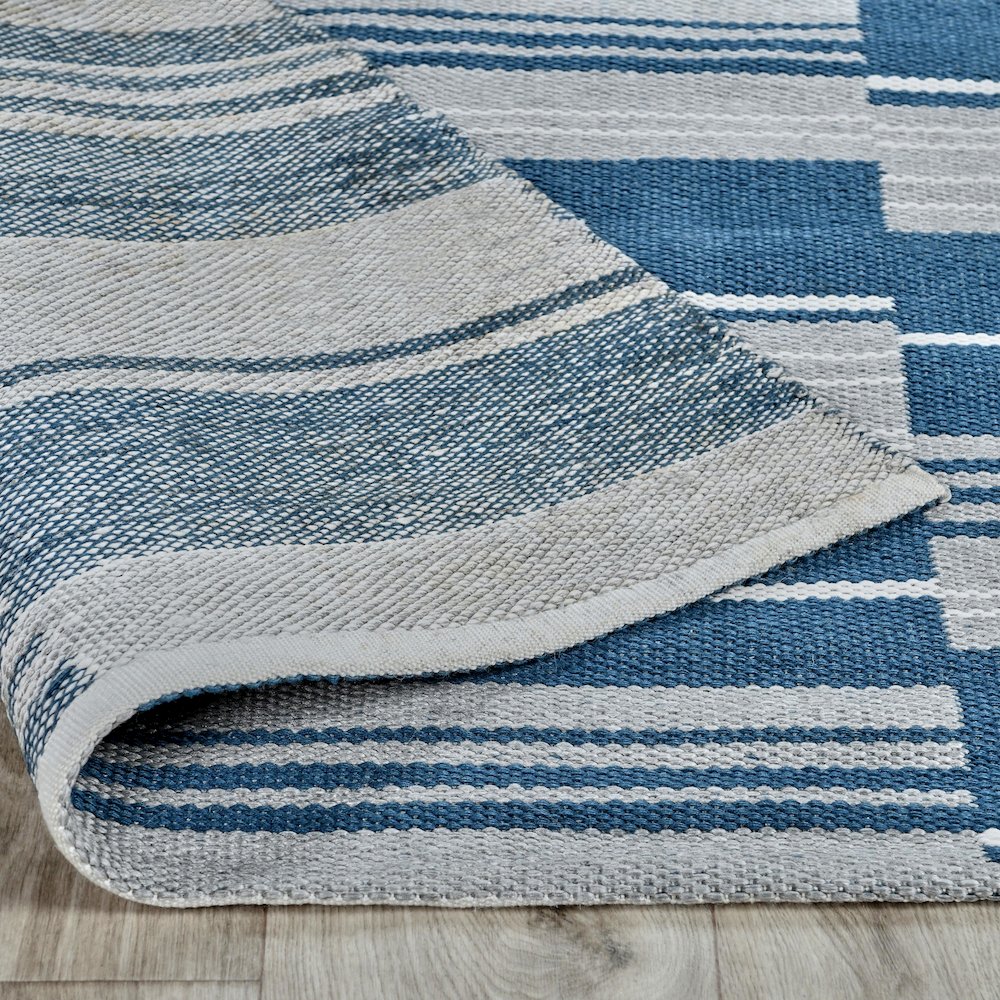 Boulder 8x10 Indoor Outdoor Handwoven Stripe Blue Area Rug by Kosas Home. Picture 4