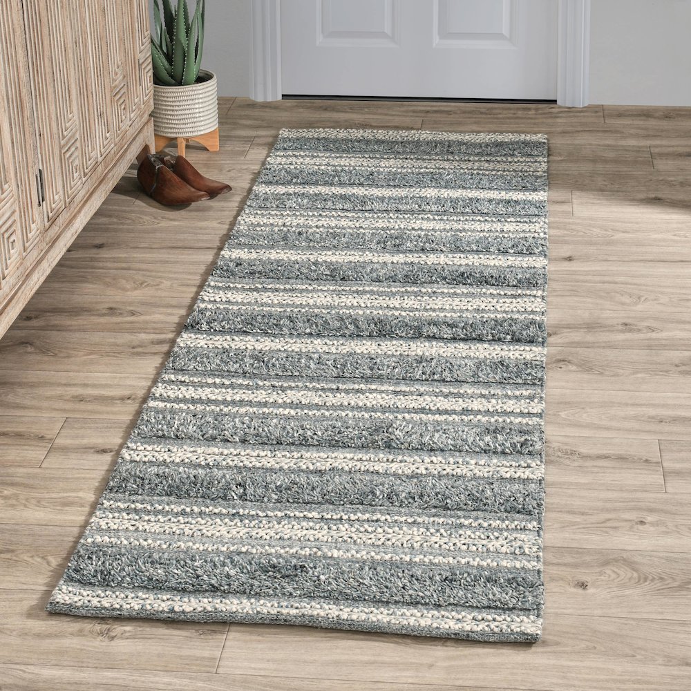 Elko 2.6'x8' Indoor Outdoor Sustainable Fabric Handwoven Blue Accent Rug. Picture 6