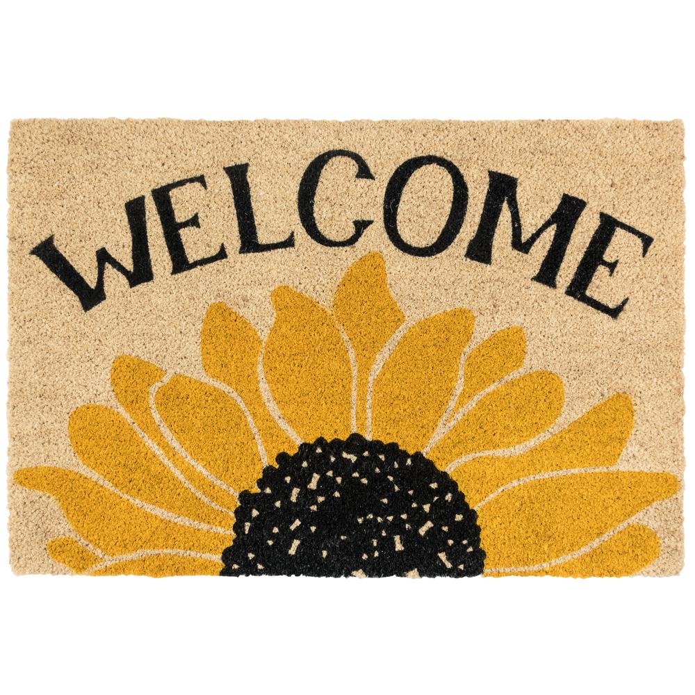 Sunday Morning 24x36 Coir Doormat  Black, yellow with ivory coir base 36x24. Picture 1
