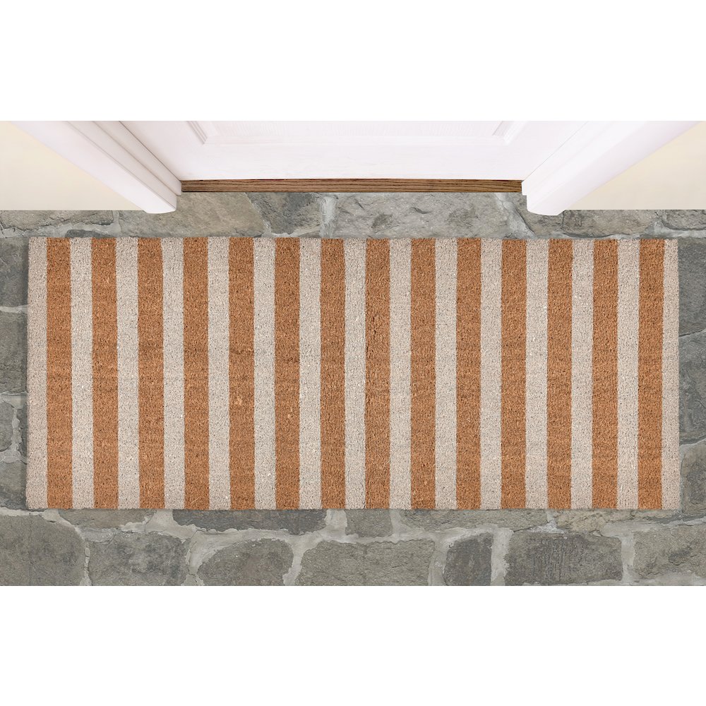 Striped 24"x57" Doormat Choir Front and PVC Backing Ivory and Natural. Picture 8