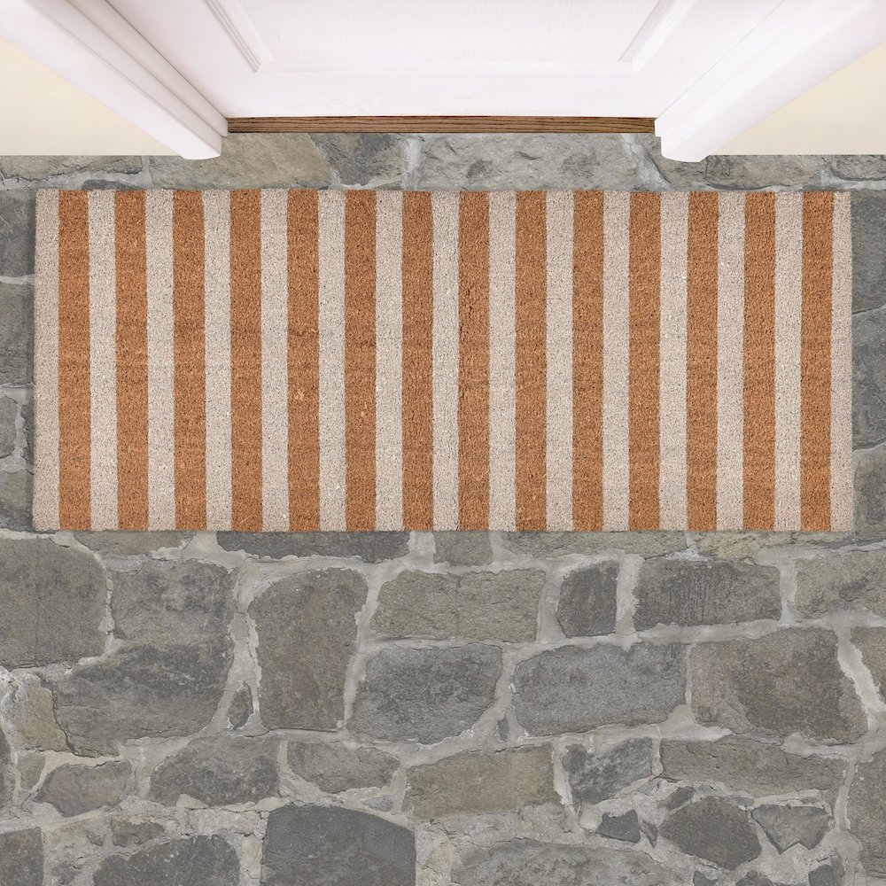 Striped 24"x57" Doormat Choir Front and PVC Backing Ivory and Natural. Picture 7