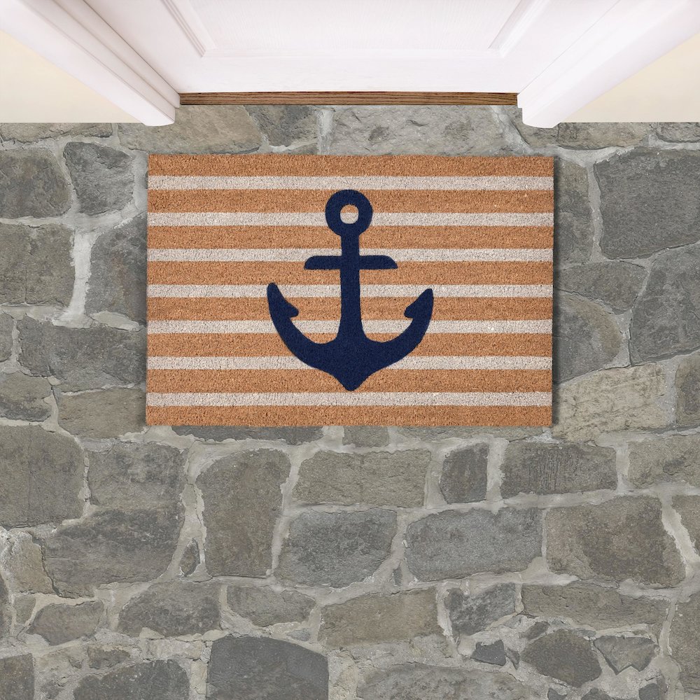 Anchors Away 24"x36" Doormat Choir Front and PVC Backing  Navy and Natural. Picture 4