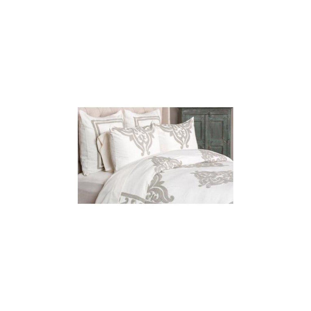 Kent 100% Cotton Embroidered Queen Duvet , Ivory. Picture 1