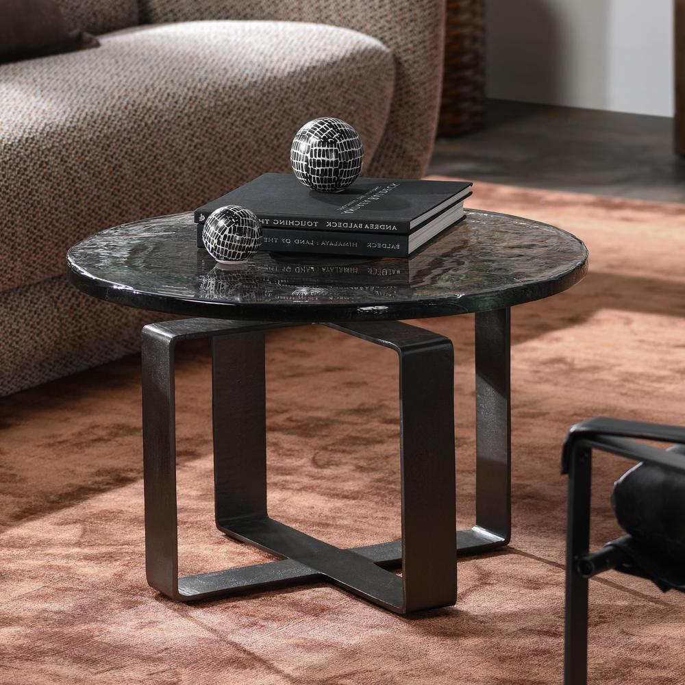 Keith 28" Industrial Glass Black Coffee Table. Picture 4