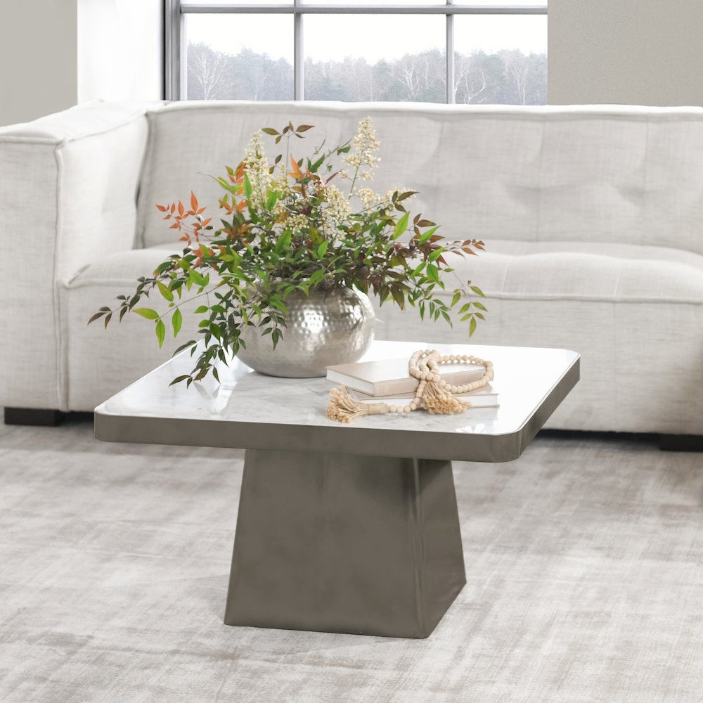 Far Marble/Metal 31" Square Coffee Table White/Slate Gray. Picture 6