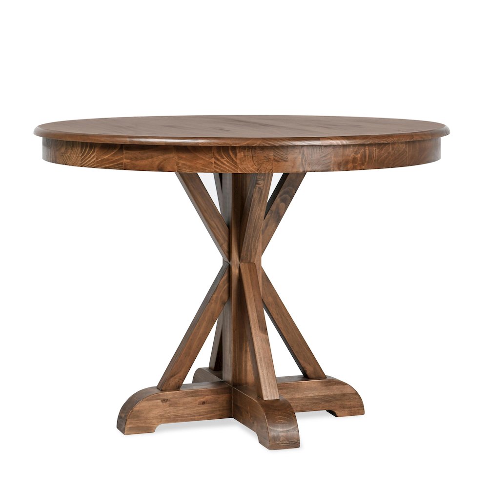 Maxwell 42" Round Pine Wood Dining Table in Brown Finish. Picture 1