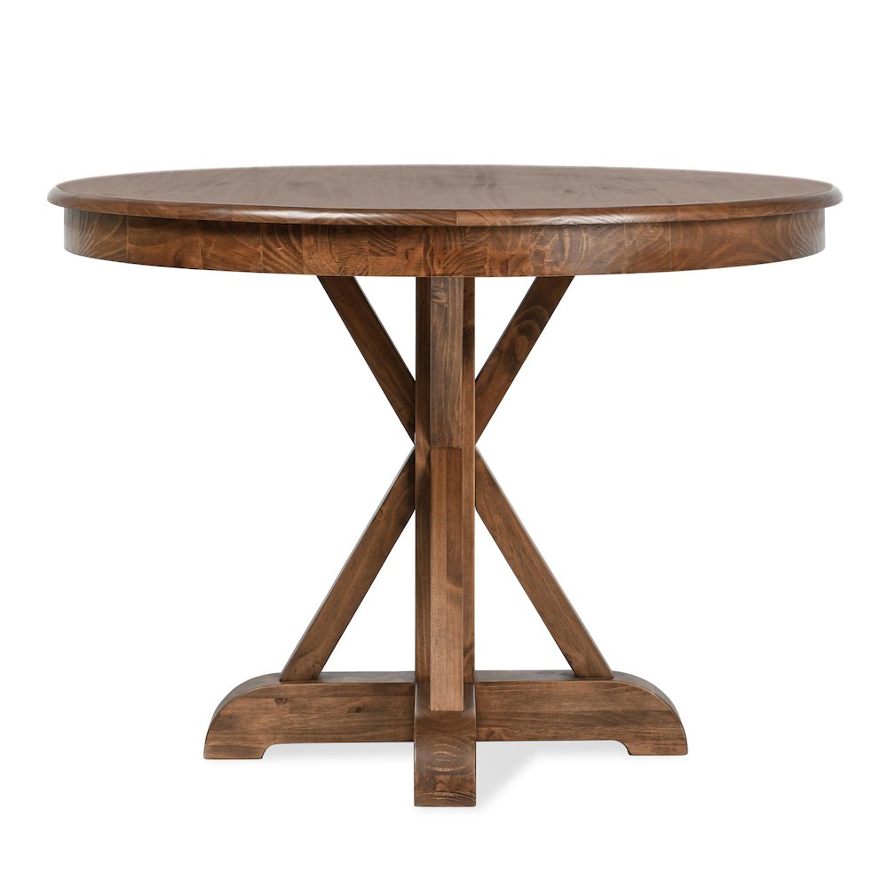 Maxwell 42" Round Pine Wood Dining Table in Brown Finish. Picture 2
