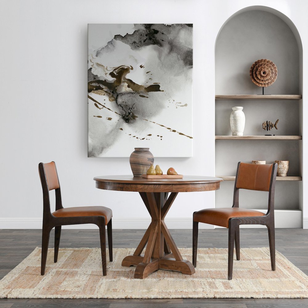 Maxwell 42" Round Pine Wood Dining Table in Brown Finish. Picture 6