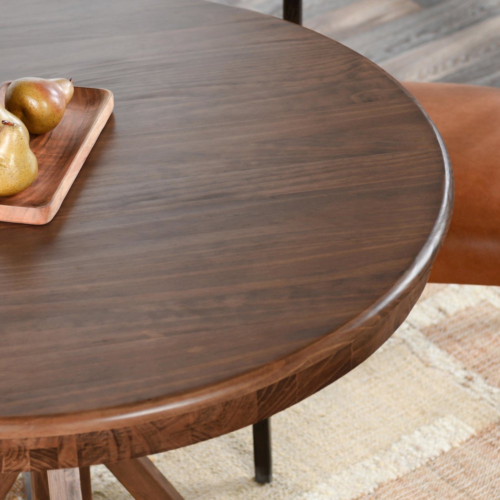 Maxwell 42" Round Pine Wood Dining Table in Brown Finish. Picture 7
