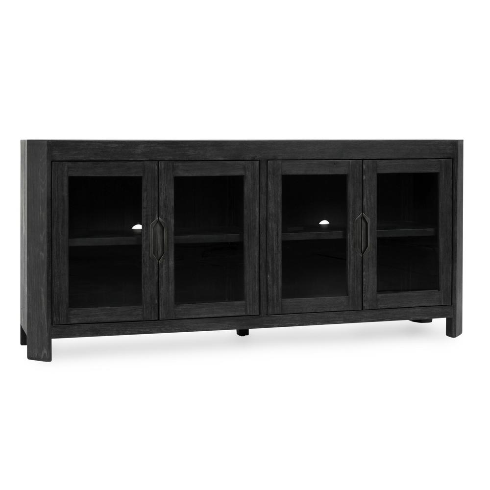 Macarthur 84" Reclaimed Oak Wood 4-Door Sideboard Buffet in Black. Picture 1