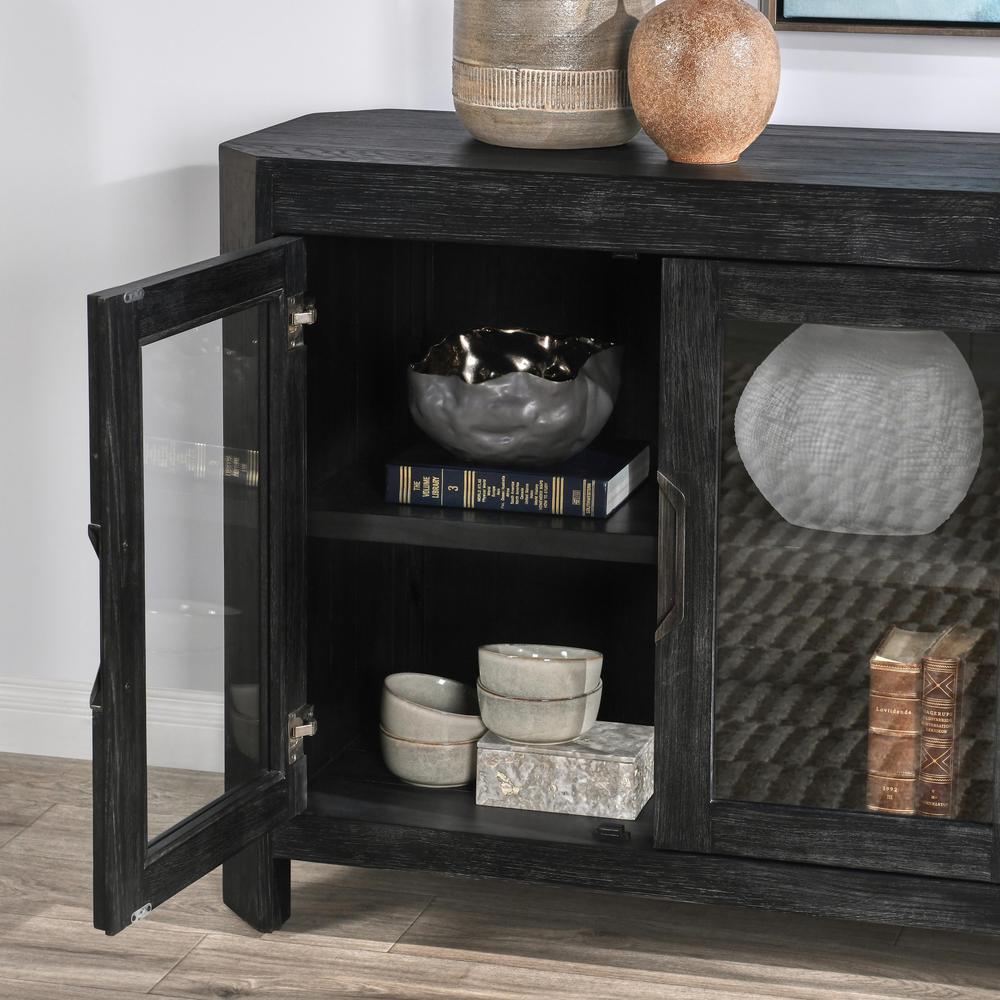 Macarthur 84" Reclaimed Oak Wood 4-Door Sideboard Buffet in Black. Picture 3
