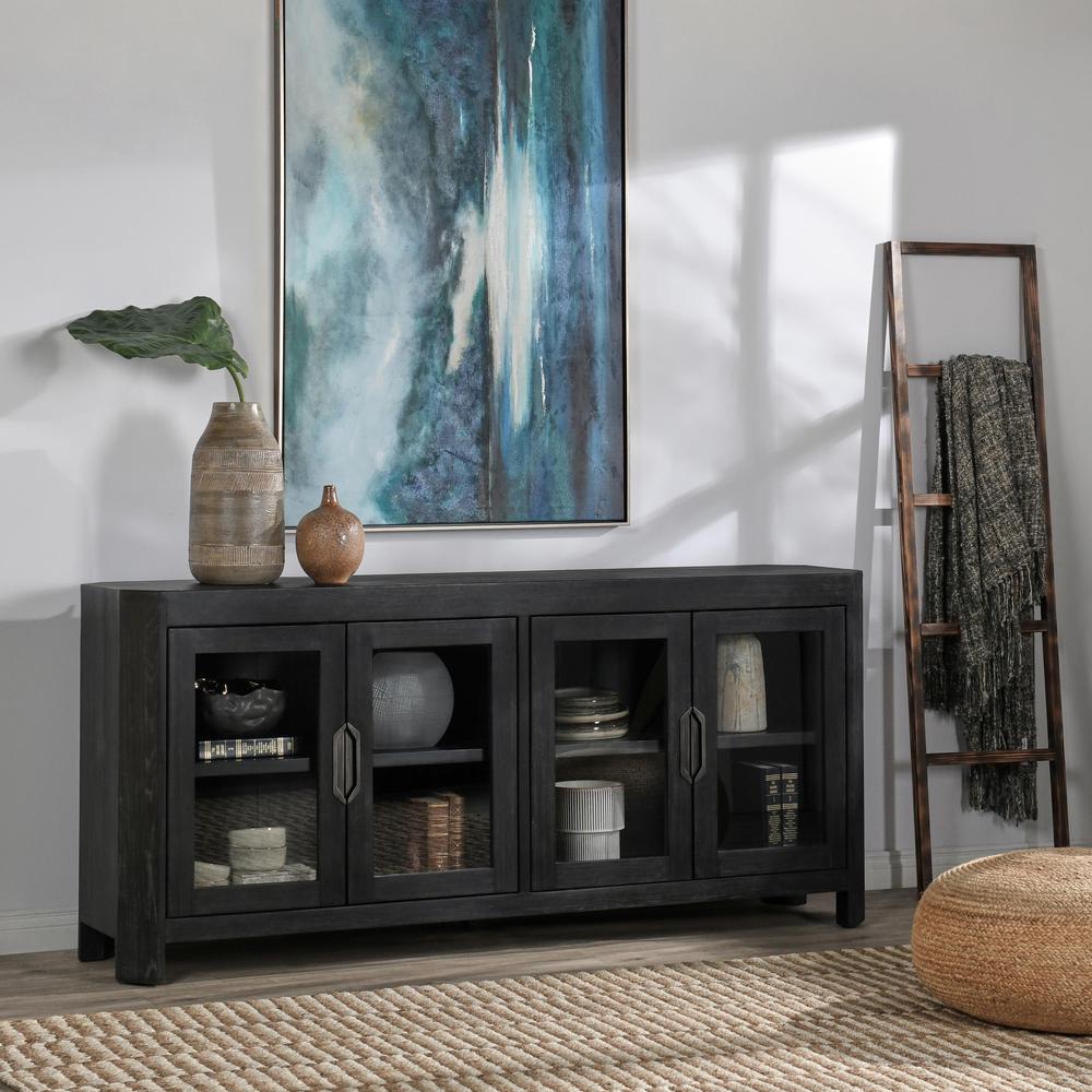 Macarthur 84" Reclaimed Oak Wood 4-Door Sideboard Buffet in Black. Picture 8