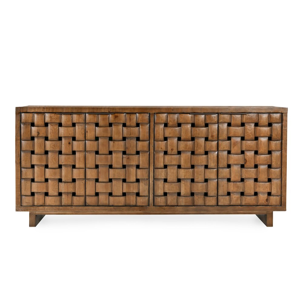 Bast 4-Door Reclaimed Pine Wood Buffet Sideboard in Brown. Picture 2