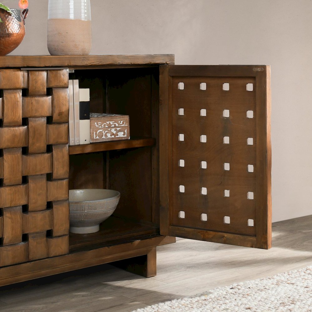 Bast 4-Door Reclaimed Pine Wood Buffet Sideboard in Brown. Picture 5