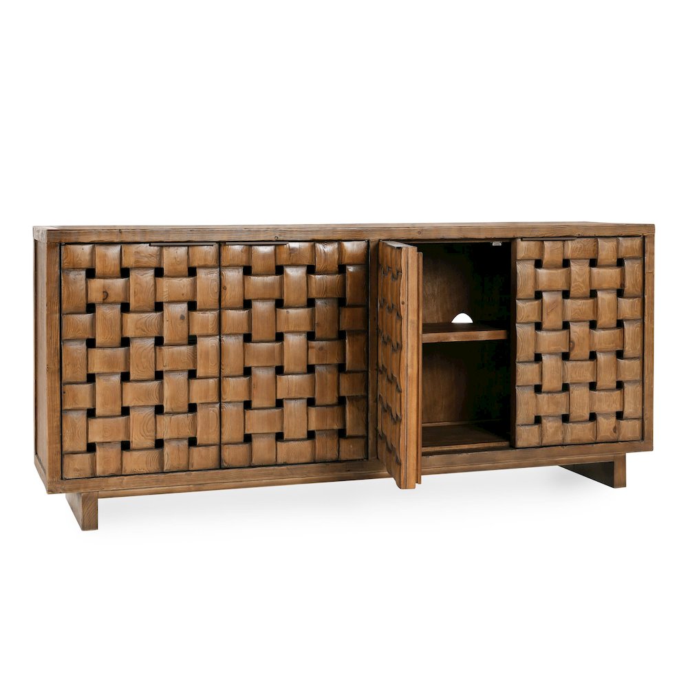Bast 4-Door Reclaimed Pine Wood Buffet Sideboard in Brown. Picture 6