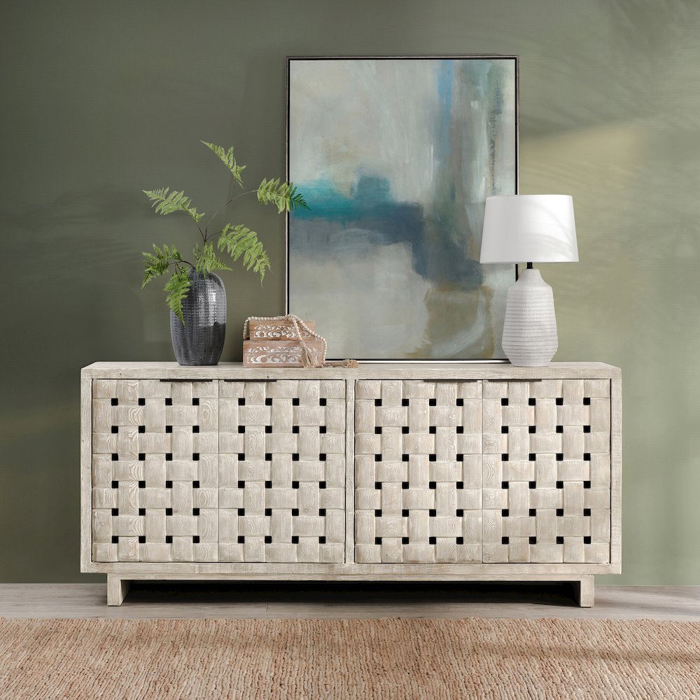 Bast 4-Door Reclaimed Pine Wood Buffet Sideboard in Cream. Picture 13