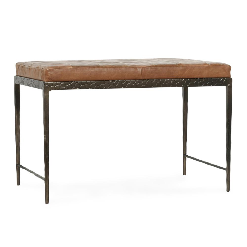 Malo 28" Top Grain Leather Ottoman Bench in Chestnut. Picture 1