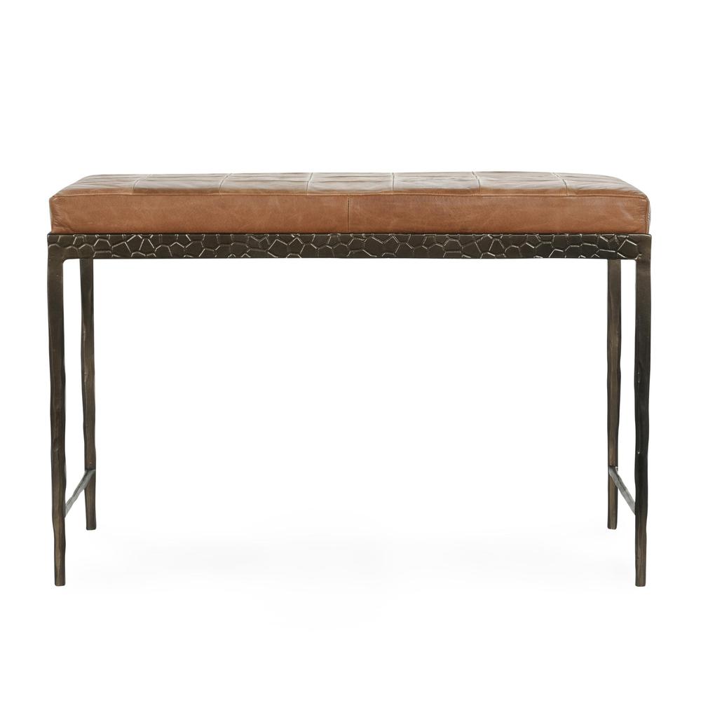 Malo 28" Top Grain Leather Ottoman Bench in Chestnut. Picture 2