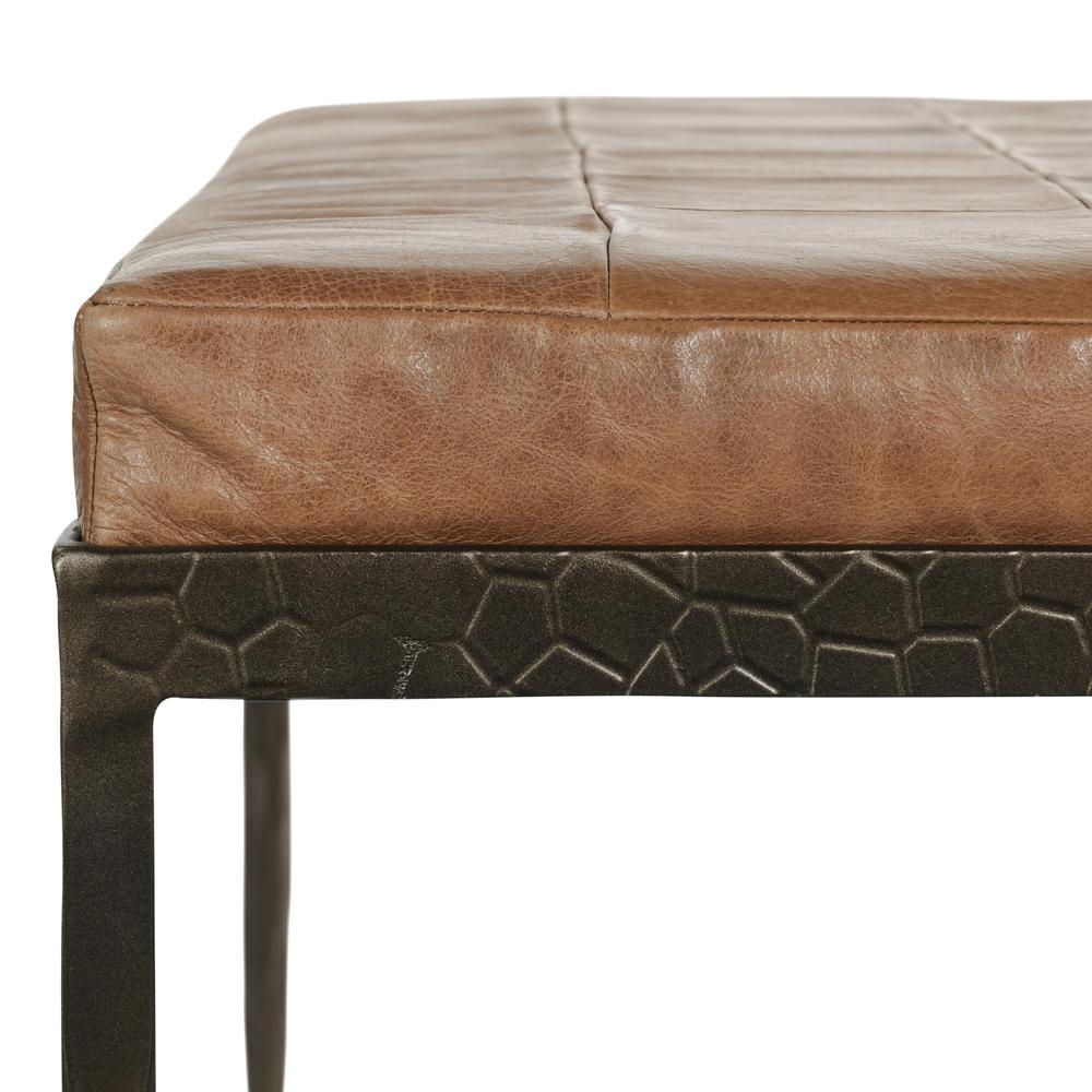 Malo 28" Top Grain Leather Ottoman Bench in Chestnut. Picture 8