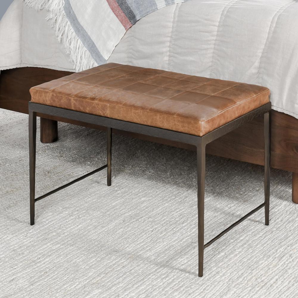 Malo 28" Top Grain Leather Ottoman Bench in Chestnut. Picture 5