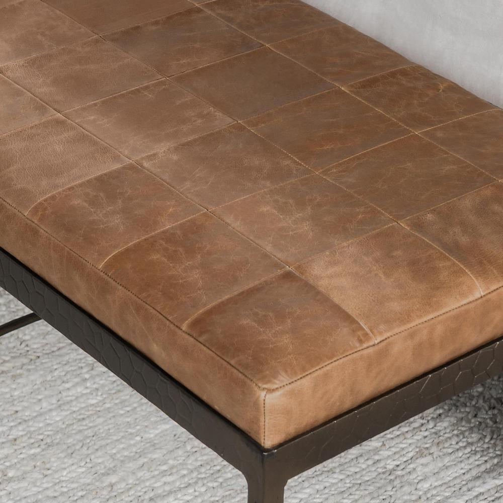 Malo 28" Top Grain Leather Ottoman Bench in Chestnut. Picture 6