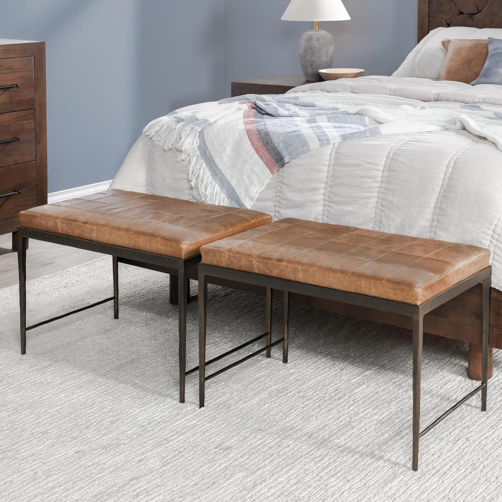 Malo 28" Top Grain Leather Ottoman Bench in Chestnut. Picture 7