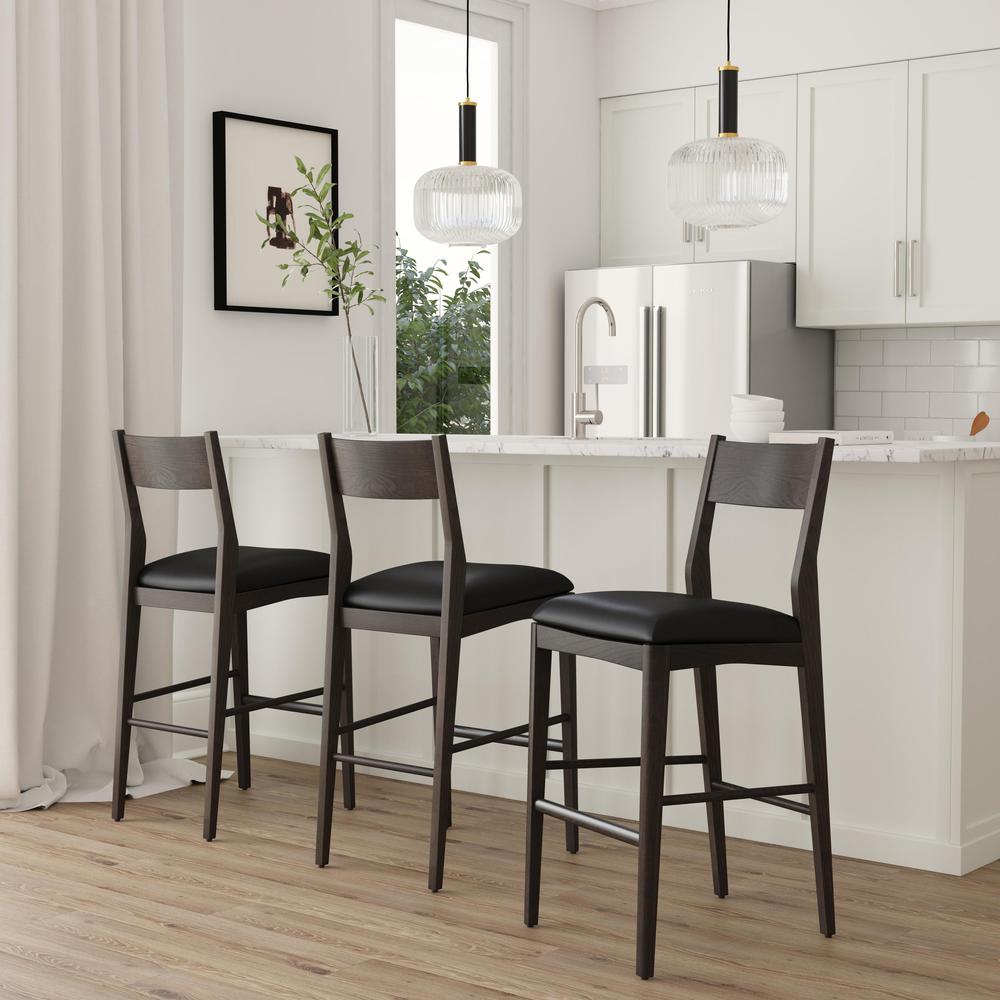 Rooney 30" Top Grain Leather Bar Stool in Black. Picture 7