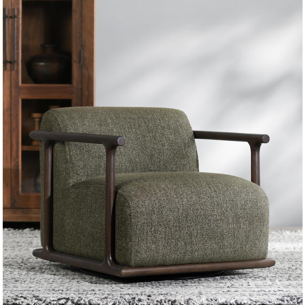 Lucia Mid-Century  Green Boucle Fabric Upholstered Swivel Accent Chair. Picture 6