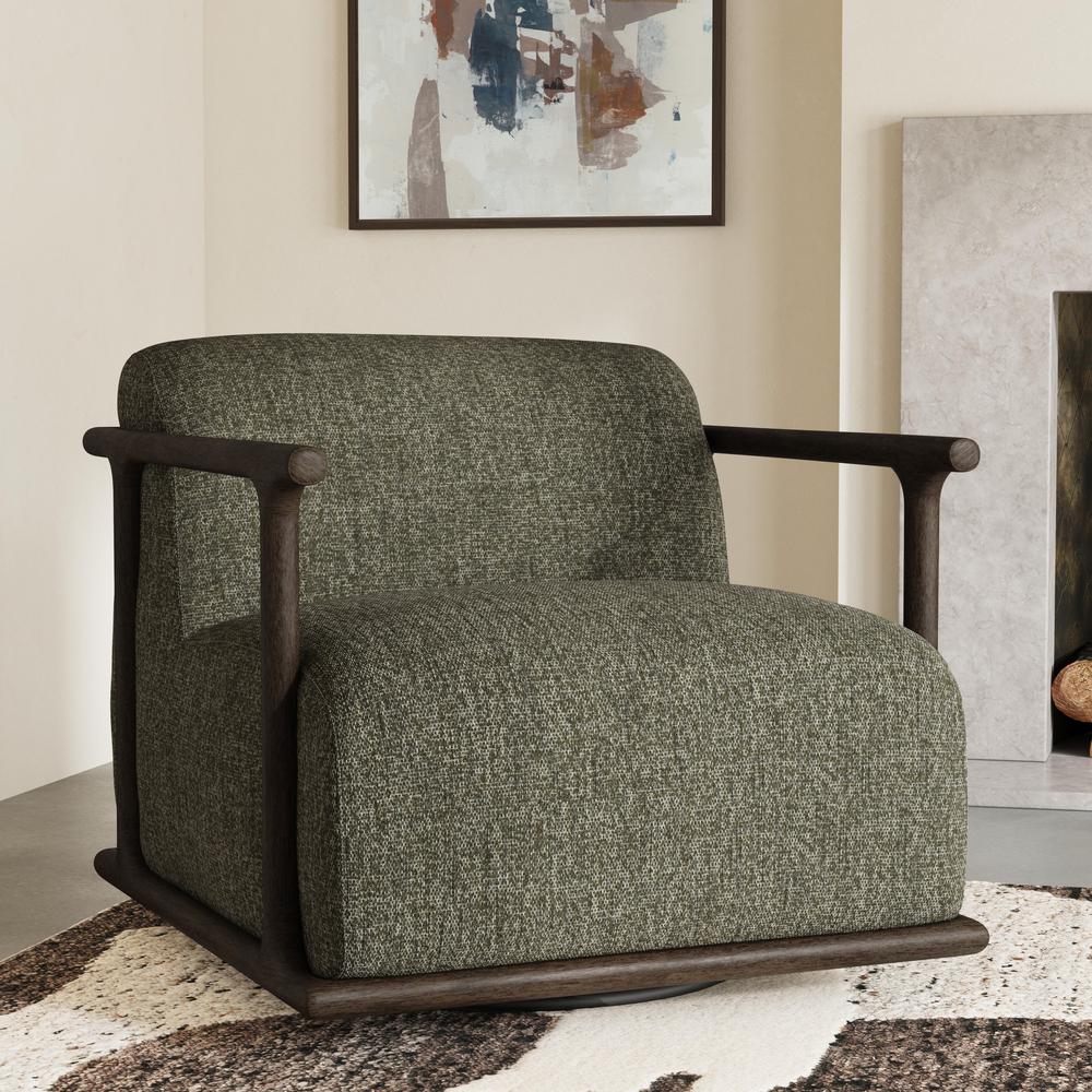 Lucia Mid-Century  Green Boucle Fabric Upholstered Swivel Accent Chair. Picture 9