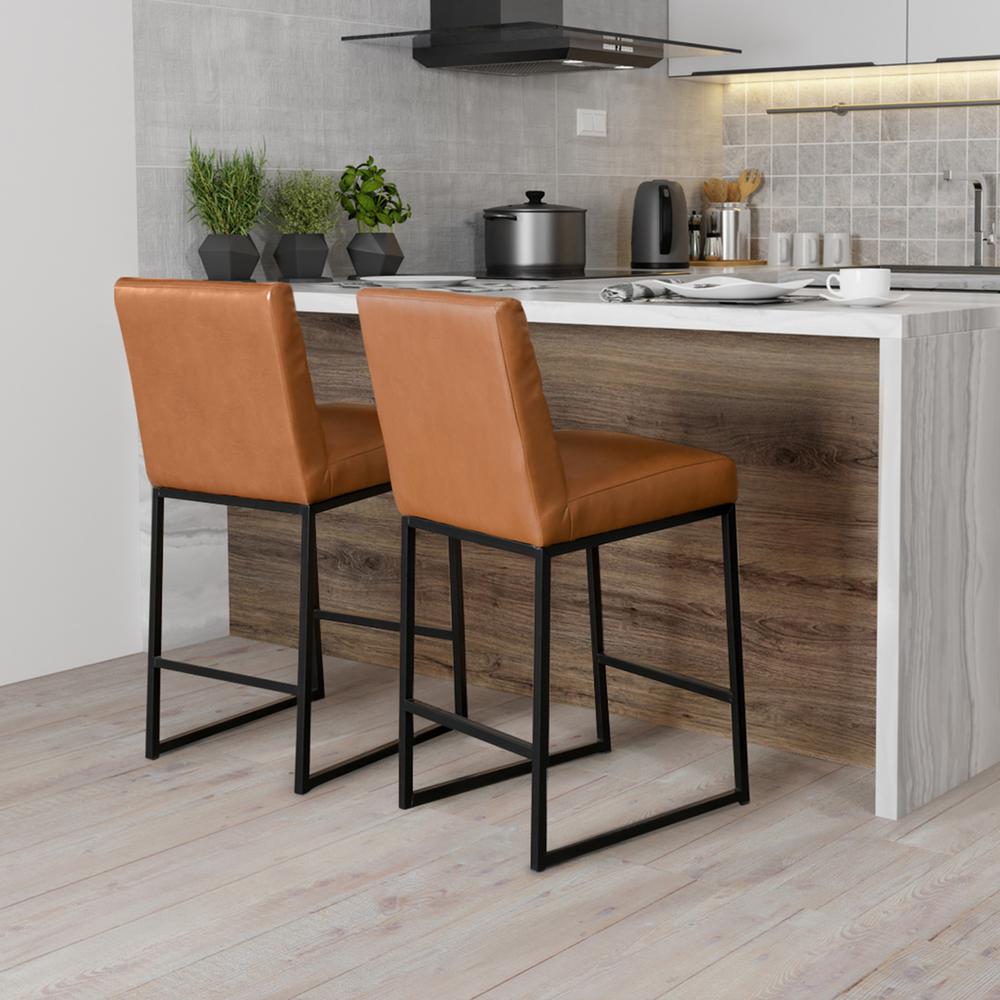Seville Counter Stool 26" by Kosas Home Cognac, Black Base. Picture 13