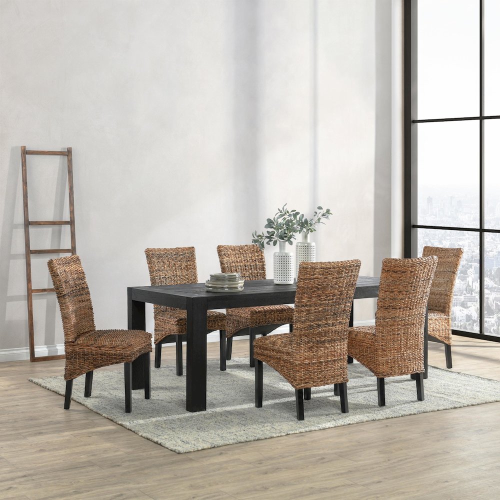 Windsor Chair Transitional Rattan Brown Dining Chairs Set of 2 by Kosas Home. Picture 6