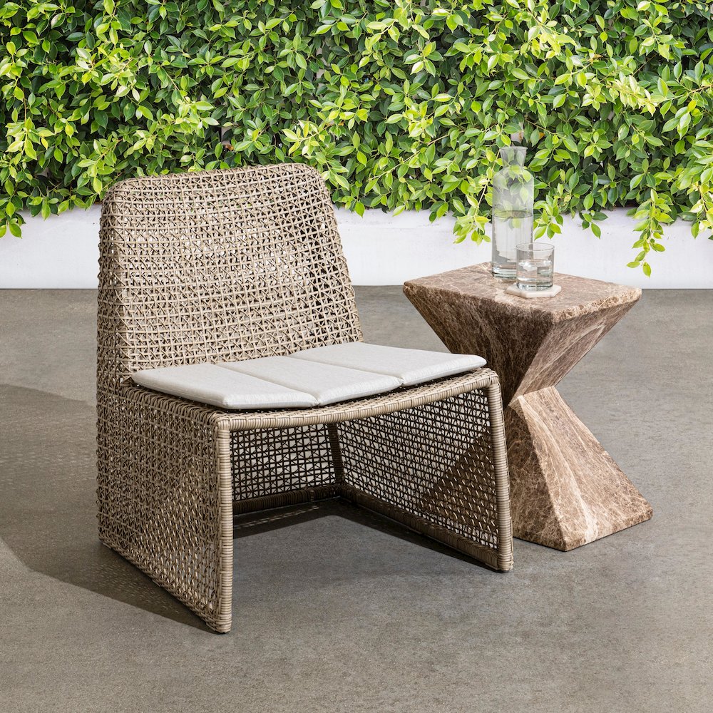 Michelle Wicker Outdoor Coastal Accent Chair in Beige. Picture 7