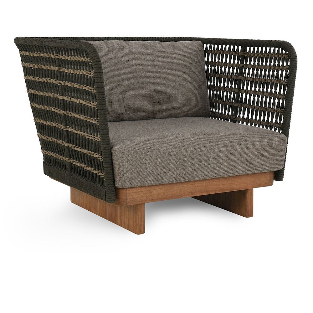 Ellie Outdoor Teak Wood Black Accent Chair. Picture 1