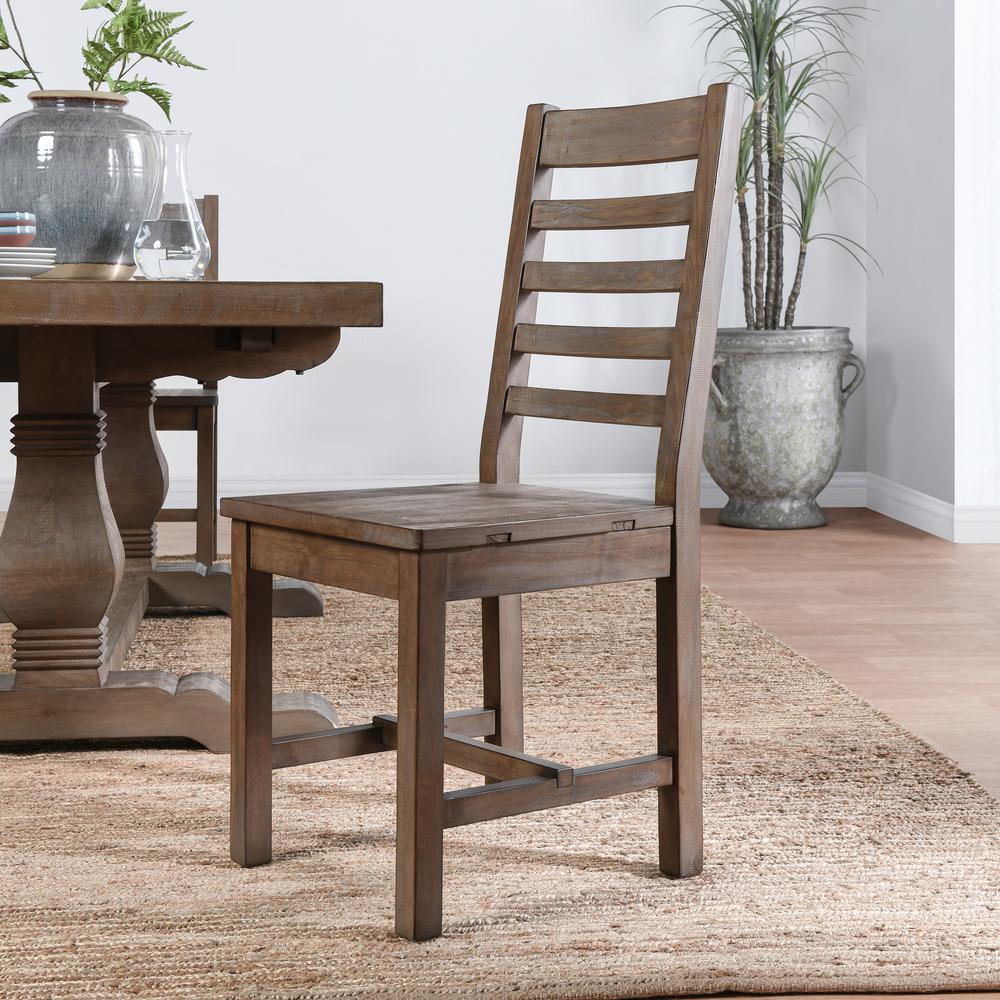 Caleb Transitional Reclaimed Pine Wood Dining Chair Distressed Brown Set of 2. Picture 7