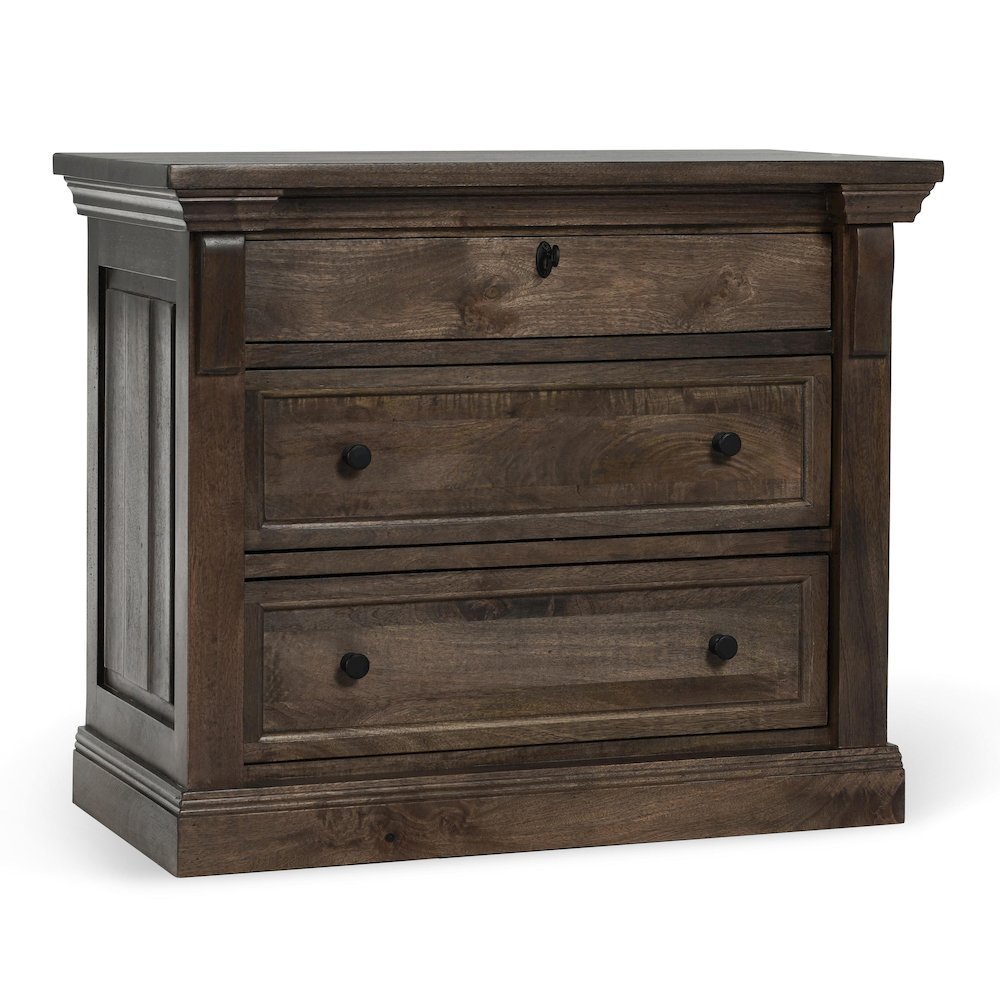 Adelaide Three-Drawer Mango Wood Nightstand in Cocoa Brown. Picture 1