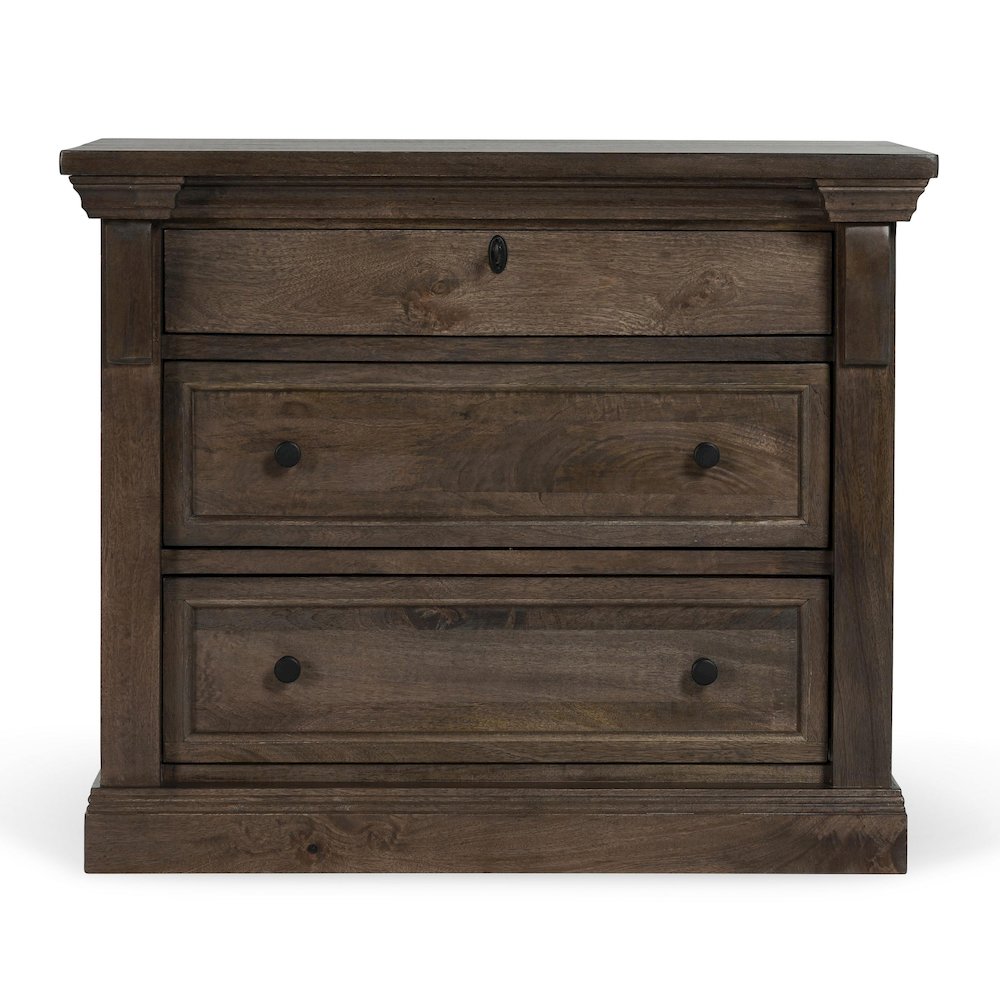 Adelaide Three-Drawer Mango Wood Nightstand in Cocoa Brown. Picture 2