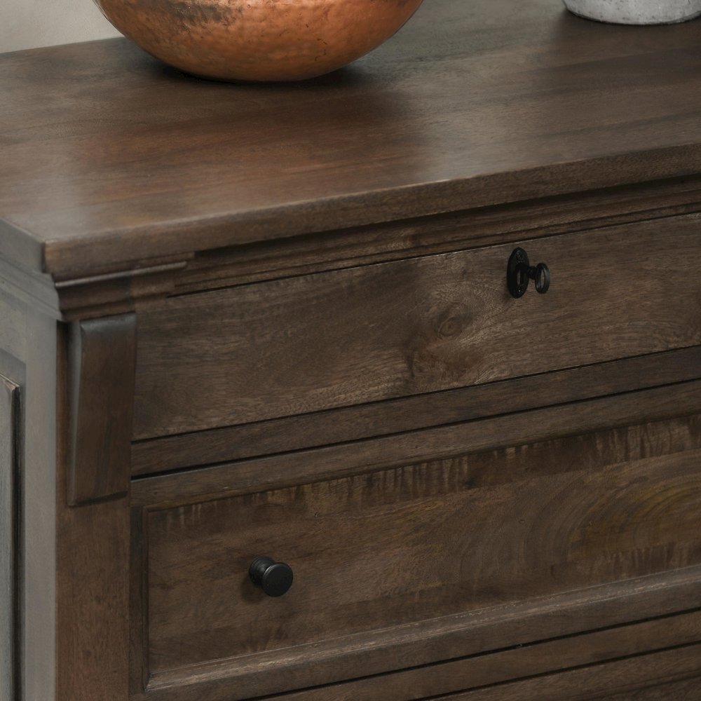Adelaide Three-Drawer Mango Wood Nightstand in Cocoa Brown. Picture 4