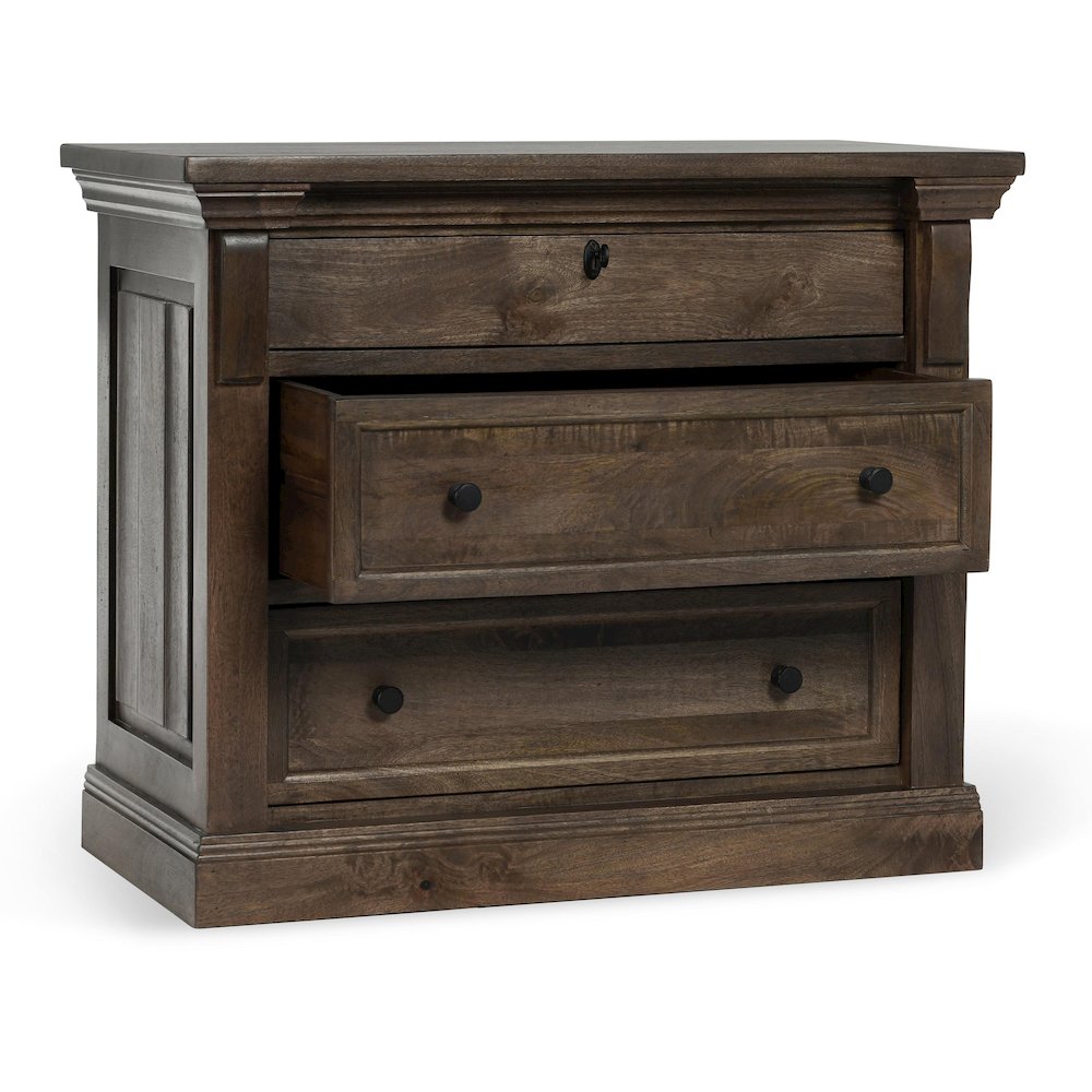 Adelaide Three-Drawer Mango Wood Nightstand in Cocoa Brown. Picture 7