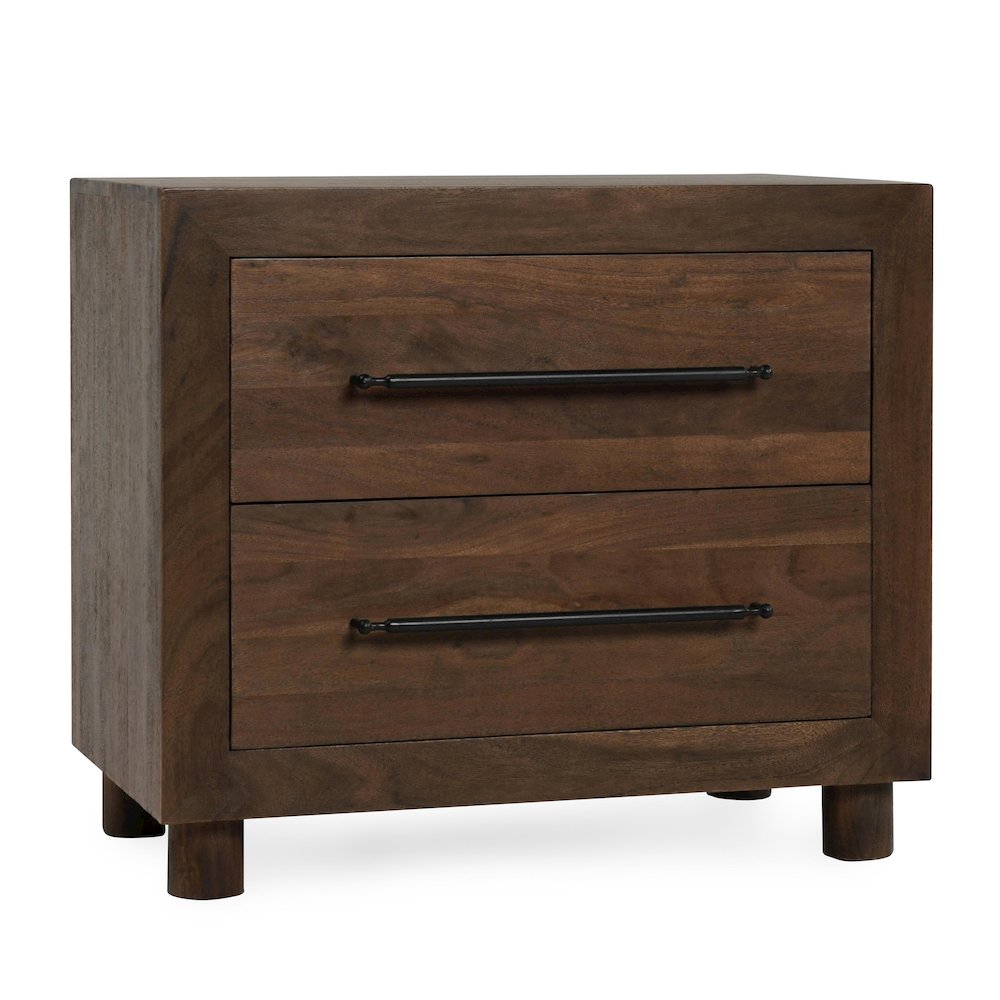 Jaxon Two-Drawer Acacia Wood Nightstand in Cocoa Brown. Picture 1