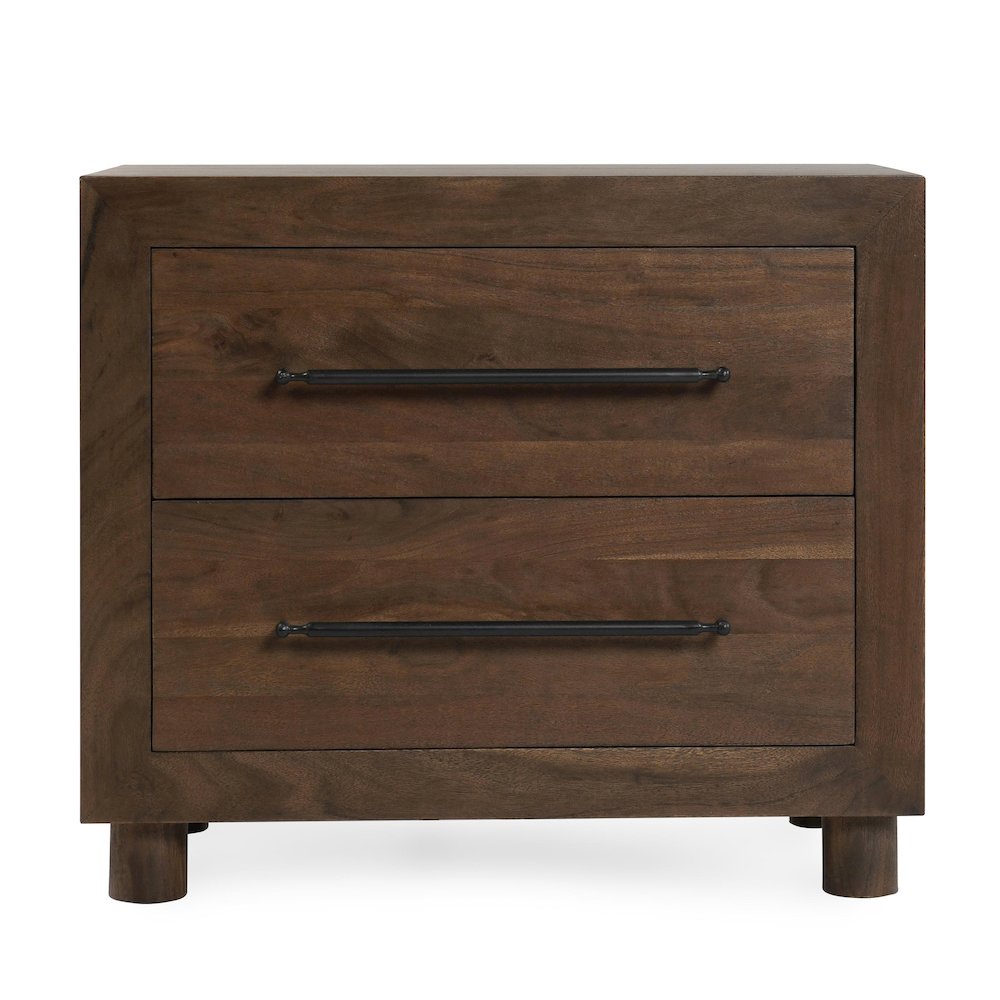 Jaxon Two-Drawer Acacia Wood Nightstand in Cocoa Brown. Picture 2