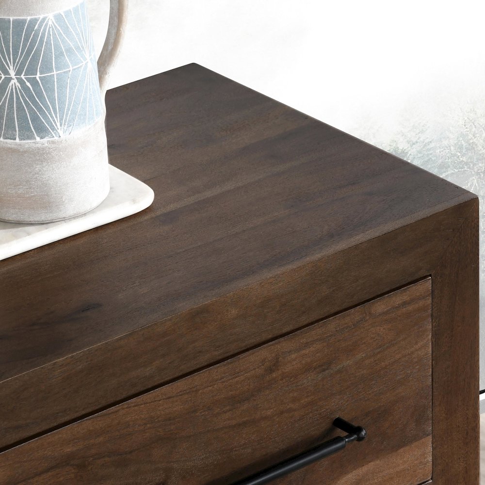 Jaxon Two-Drawer Acacia Wood Nightstand in Cocoa Brown. Picture 3