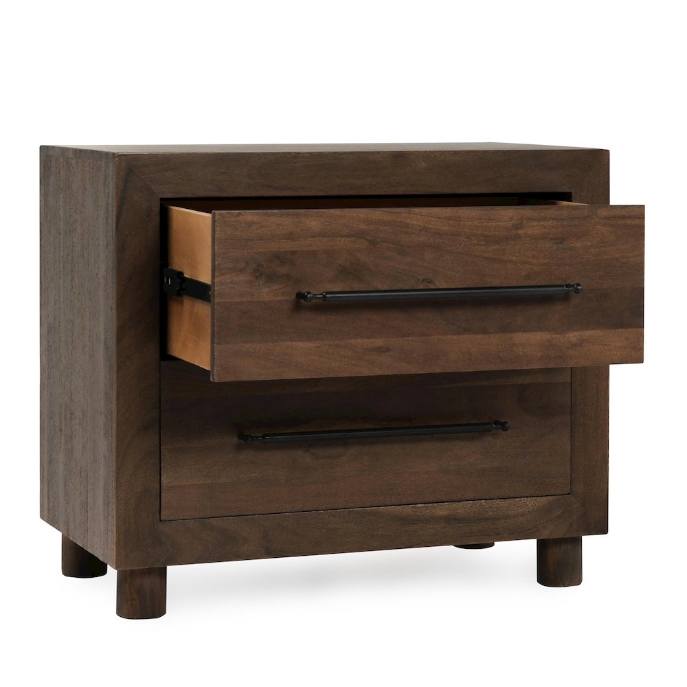 Jaxon Two-Drawer Acacia Wood Nightstand in Cocoa Brown. Picture 7