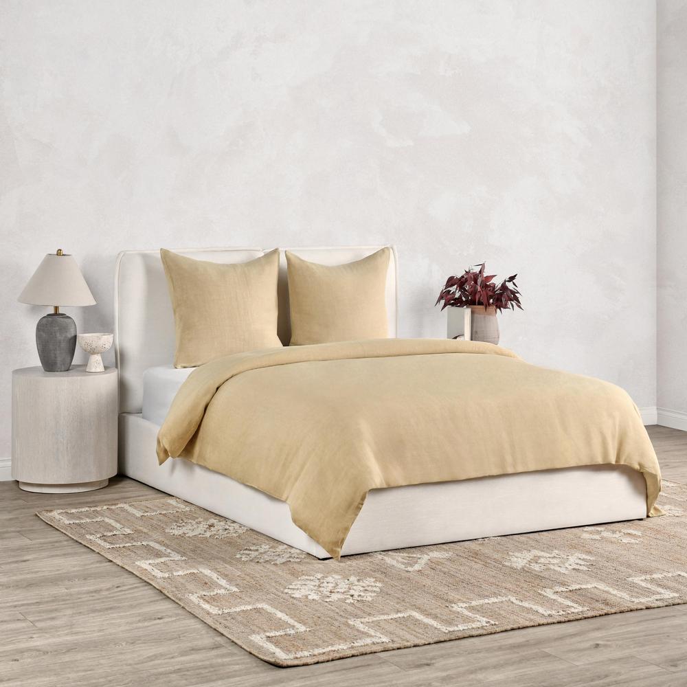 Paloma 3-Piece Hemp Fabric Ochre Amber Queen Duvet Set. Picture 2