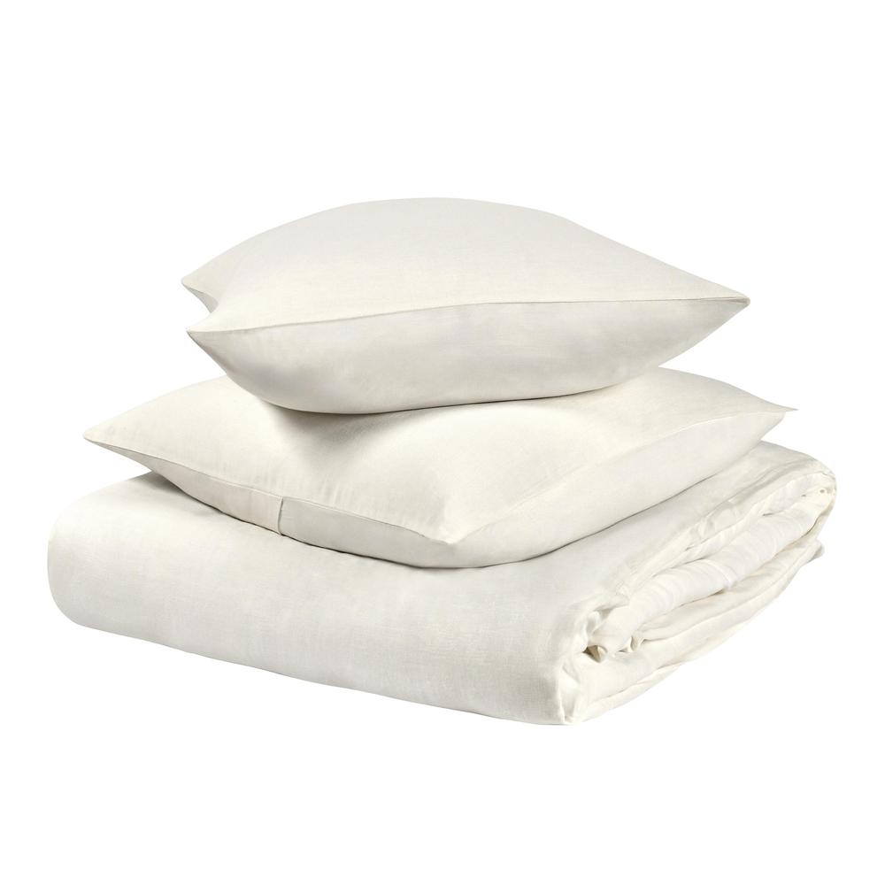 Paloma 3-Piece Hemp Fabric Ivory Queen Duvet Set. Picture 2