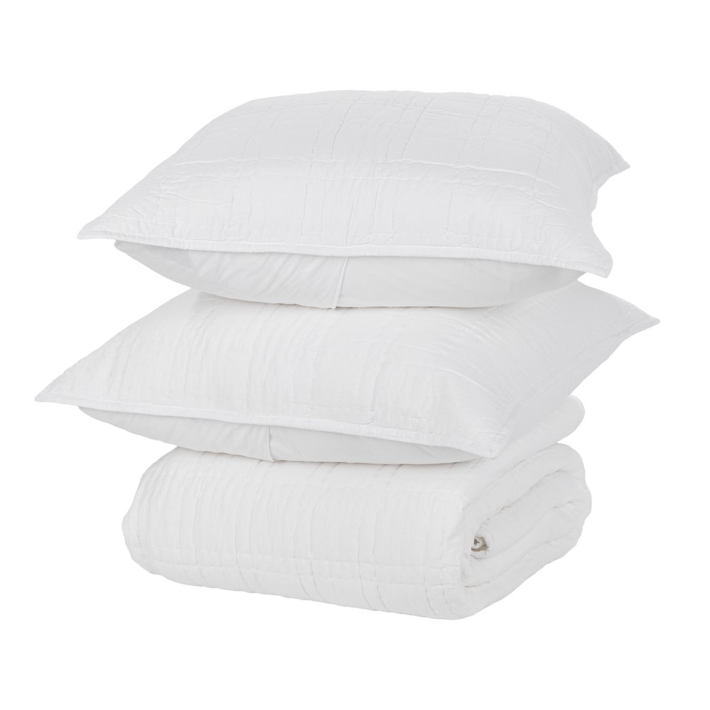 Carly 3-Piece Cotton Fabric Quilt Bedding Set in White, Queen. Picture 1